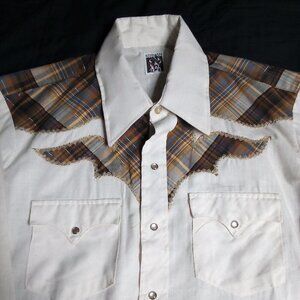 Vintage Karman Plaid Trim Western Button Shirt